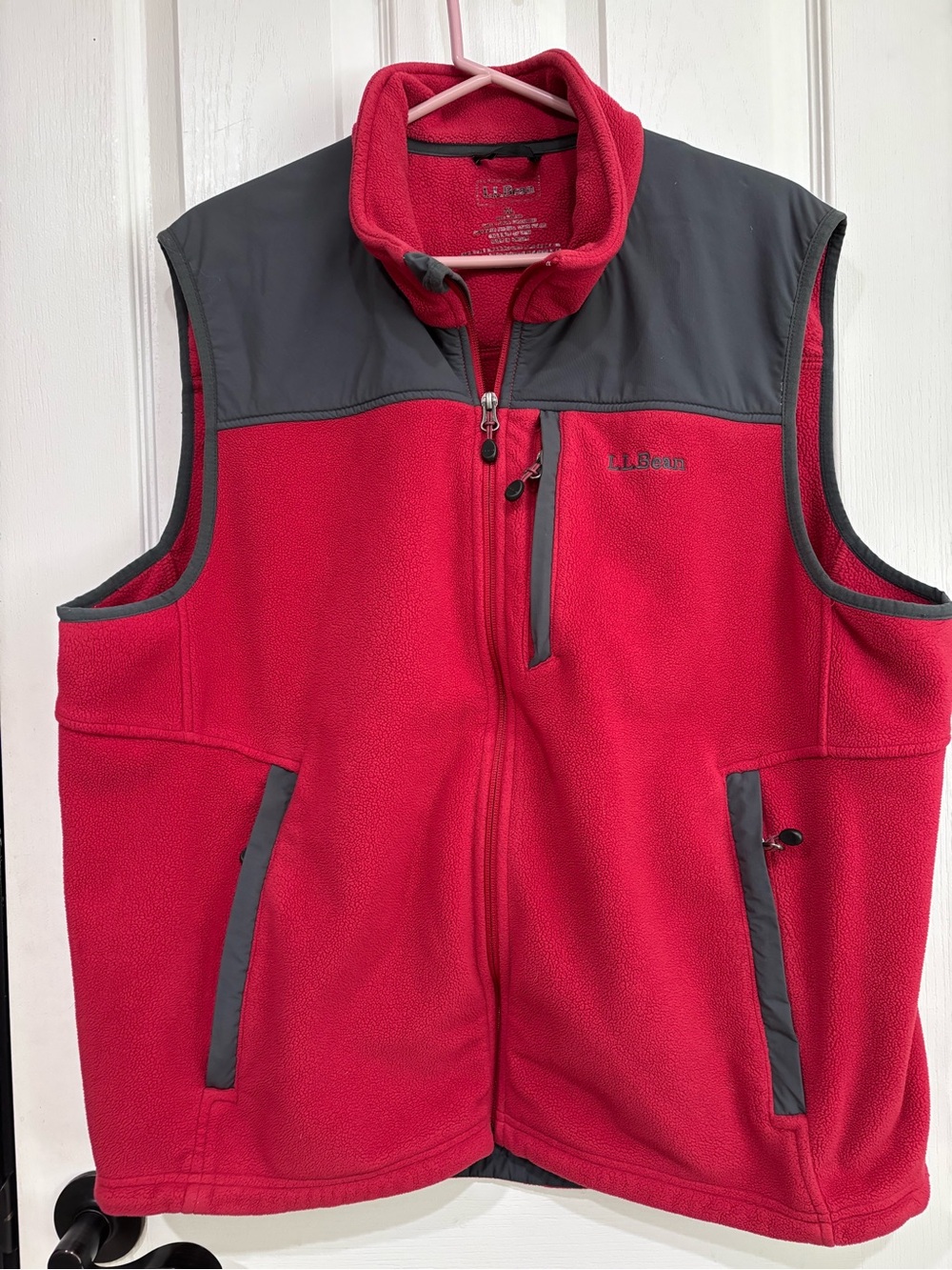 L.L. Bean Red Fleece Vest with Dark Gray Panels